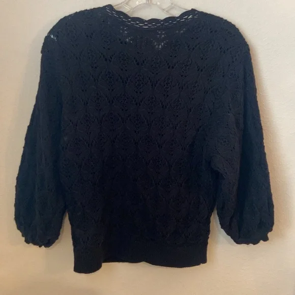 Sezane Medium Anahi Black Crochet Cardigan Sweater - Picture 4 of 10